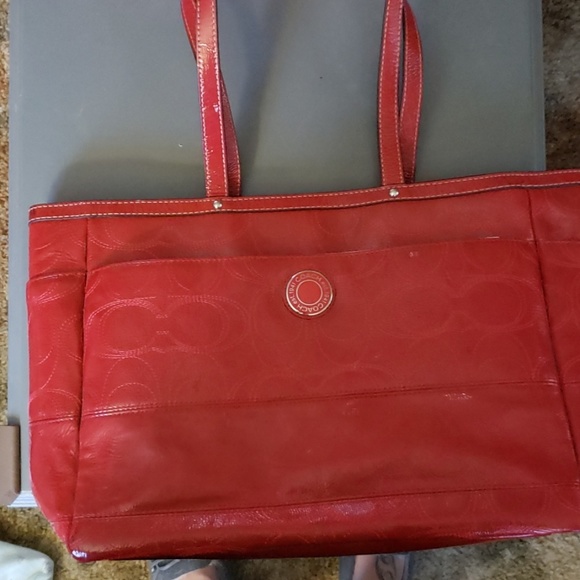 Red Leather Coach diaper bag - Picture 1 of 3